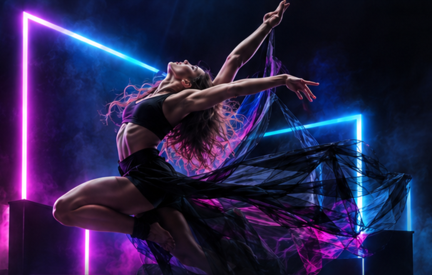 Dancer captured in a powerful stage movement
